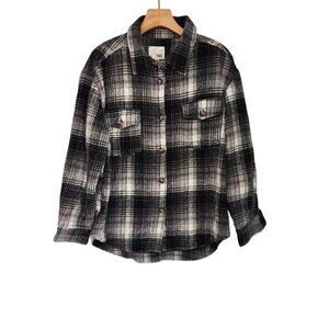 YMI With Love Shacket‎ Flannel Shirt Black Plaid Soft Heavyweight Medium EUC